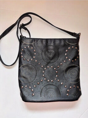 Sam and Hadley Studded Geometric Black Crossbody Bag